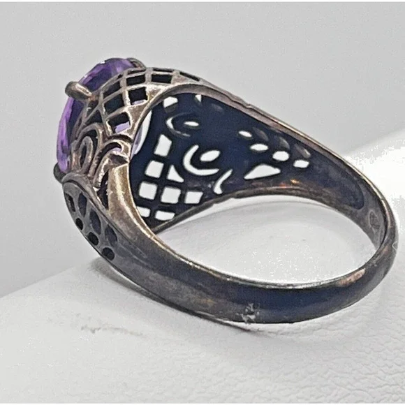 1CT Natural Amethyst 925 Solid Sterling Silver Victorian Style Ring Sz 8 - Picture 3 of 7